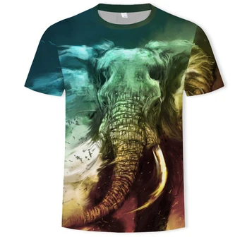Nauja vasaros gyvūnų serijos 3D spausdinimo vyrų negabaritinių marškinėliai dramblys elnias T-shirt vaikų drabužiai tėvų-vaikų drabužiai (100-6XL)