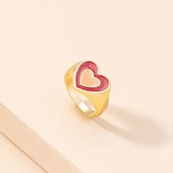 Naujas Ins Vintage Spalvos Dvigubo Širdies Žiedas Paprastas Metalo Lašas Aliejaus Meilė Širdies Žiedai Moterų, Mergaičių Mados Juvelyrika Dovana