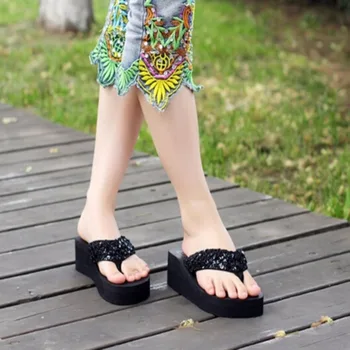 Naujas Merginų, Moterų, Mergaičių China Flatform Pleišto Fifo Batai Paplūdimio Sandalai, Patogus juoda