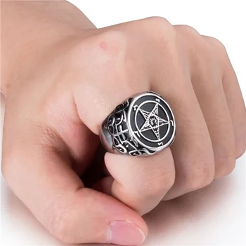 Naujas žmogus žiedas Pentagram baphomet ožkos sieros Leviatanas kryžiaus Šėtonas Velnias simbolį Žiedas Papuošalai