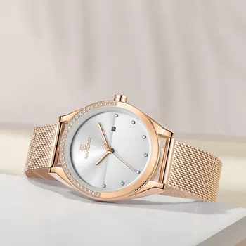 NAVIFORCE Elegantiškas Moterų Laikrodžiai Top Brand Prabanga Rose Aukso Akių Stap Kristalų Dizaineris Laikrodis Lady Žiūrėti reloj mujer Vandeniui