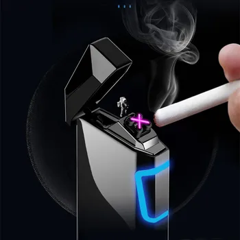 Prabanga Metalo Plazmos Elektros Lengvesni USB Įkrovimo Dvigubo Kampo Finger Print Vėjo Touch Gaisro LightersCool Žiebtuvėlių, Rūkyti