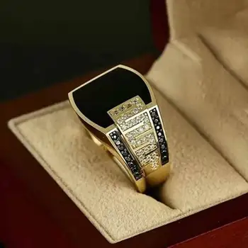Prabangus Kvadratinis Juodas Blizgus Vestuvinis Žiedas Aukso AAA Kristalų Nuotakos Vestuvių Juostoje Žiedai Moterims Pareiškimą Šalies Priedų