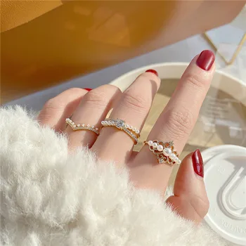 Prancūzijos Šviesą Nėrinių Perlų, Aukso Nuotakos Vestuvių Žiedas Moteriai Naujas Paprastas Atidarymo Reguliuojamas Karka Žiedas Papuošalai, Aksesuarai