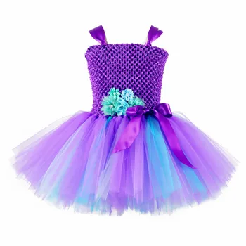Princesė Merginos Undinė Tutu Suknelė su Lankelis Kryklė Purpurinis Tiulio Gėlių Mergaitė Birthday Party Dress Vaikai iki Jūros Kostiumas