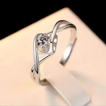 Reguliuojamas Pora Žiedai 30% Sidabro Padengtą Atidarymo Resizeable Kristalų Vestuvinis Žiedas Moterims Romantiška Vestuvių Žiedas