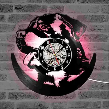 Rottweiler Šuo 3D LED Sieninis Laikrodis Modernus Dizainas Vinilo Įrašas Laikrodis su baterijomis, 12 Colių Amimal Siluetas Kambarį Dekoro