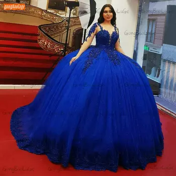 Royal Blue Vakaro Suknelės Moterims 2021 Chalatas De Soirée De Mariage Nėrinių Duobute Oficialų Šalis Suknelė Kamuolys Suknelė Vestidos De Noite