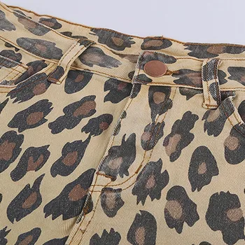 SEBOWEL Moterų Retro Leopard Susinervinęs Hemline Jean Šortai Vasaros Mados Streetwear Moterų Vidurio Juosmens Džinsinio Šortai, S-XL