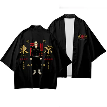 Takerlama 2021 Tokijo Revengers Cosplay Kimono T-shirt Hanagaki Takemichi Ken Ryuguji Haori Anime Viršūnės Vasarą Tees
