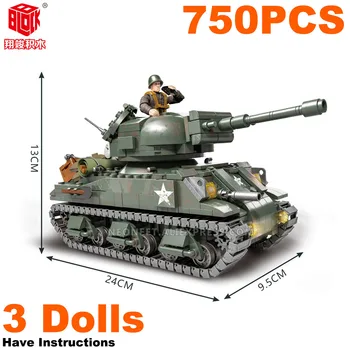 Tinka MiniFigures Mega Blokais antrojo pasaulinio KARO Karinės Armijos Kareivis T-34/85 M26 M4 Tiger Tank Daug Blokai Žaislai Modelio Ginklas Nustatyti Daug