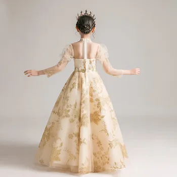 Vaikai-Prabanga, Elegantiškas Gimtadienio Ceremonija Princesė Purus Suknelė Mergaitės Vaikams Šampano Vestuvės Priimančiosios Fortepijonas Prom Dress