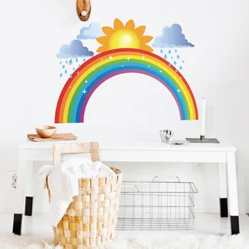 Vaikų kambario 3d vaivorykštė sienų lipdukai namų dekoro nuimamas kūdikių, vaikų, miegamojo sienos meno lipdukai