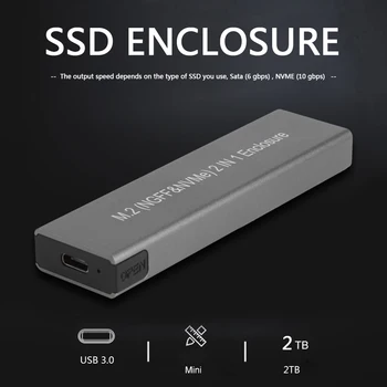 VKTECH 10Gbps SSD Talpyklos USB Tipas C 2 M. SSD Išorinio Gaubto Langelį NVME PCIE NGFF SATA M/B Klavišą, Kietojo disko Disko Mobiliojo Atveju
