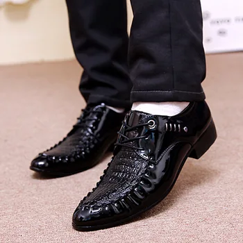 Vyriški Krokodilo Odos Suknelė Bateliai, suvarstomi Vestuves Shoes Mens Verslo Biuro Oxfords Butai Plius Dydis Vyrų Mados