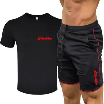 Vyriški marškinėliai + šortai tiktų vasaros kvėpuojantis medvilnės atsitiktinis marškinėliai veikia mados spausdinimo fitneso sporto kostiumas