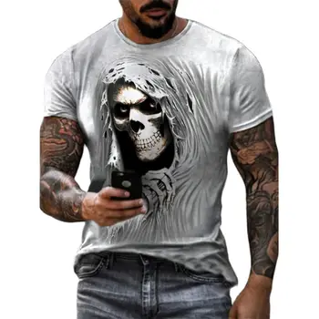 Vyrų Madinga 3D Spausdinimo O-kaklo Mados marškinėliai Atsitiktinis Harajuku Stilius Kaukolė trumpomis Rankovėmis T-shirt Vasaros Naują 2021