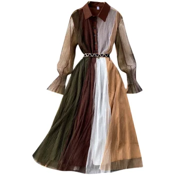 Wavsiyier Prabanga-line 2021 Boho Kratinys Rudenį Elegantiškas Suknelės Moterys Šalis ilgomis Rankovėmis Aukštos Juosmens Vintage Suknelė 