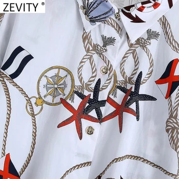 Zevity Moterų Derliaus Seaworld Spausdinimo Verslo Palaidinė Lady ilgomis Rankovėmis Chic Kimono Marškinėliai Femininas Negabaritinių Blusas Viršūnes LS9126