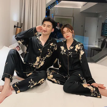 šilko sleepwear nustatyti porą ilgomis rankovėmis pižama kelnės