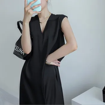 2021 Mados dizaineris vasaros moterų suknelė su v-kaklo juodas ilgas elegantiškas ponios suknelės atsitiktinis simplee laisvi drabužiai vestido bodyco