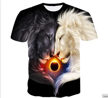 2021 Naujas Vasaros Mados T-shirt Vaikai Streetwear Apvalios Kaklo trumpomis Rankovėmis Tees Juokinga Gyvūnų Berniukų Drabužiai Atsitiktinis Wolf 3D Spausdinimo Viršūnės