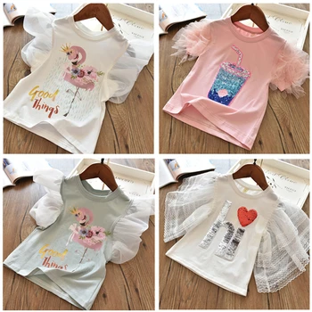 3-8Y Vienaragis T Shirt Baby Girl Vasaros Drabužių Camiseta Unicornio Marškinėlius Merginos Viršūnes Femme Vaikas Tee Enfant Gimtadienio Drabužiai