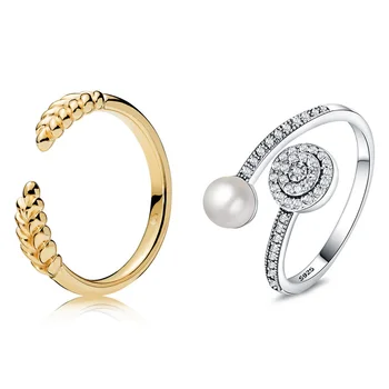 925 Sterlingas Sidabro 2 Stilius 1 Vnt Moterų Žiedai, Papuošalai Crystal Pearl Atidarymo Stiliaus Žiedas Moterims Vestuvių Papuošalai