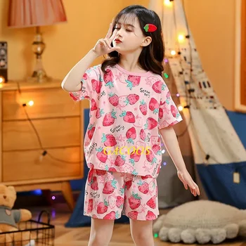 Nauja Paauglių Baby Girl Pižama Vasaros Trumpas Rankovėmis Vaikų Drabužių Sleepwear Medvilnės Pižamos Rinkiniai Vaikams 4 6 8 10 12 14 Metų