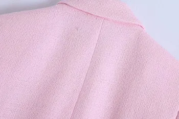 Naujas Za 2021 M. Vasarą 2 Vienetų Komplektas Moterų Švarkas+Kelnės Derliaus Stilinga Tekstūra Apkarpytos Striukės, Paltai Dvigubo Breasted Moteris Rinkiniai