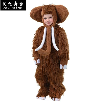 Naujus mamutų Kūdikių Kostiumas Vaikams, vaikų ruda Gyvūnų Onesies didelis ausų, nosies Dramblys Cosplay Kostiumų Fancy Dress Jumpsuit su skrybėlę