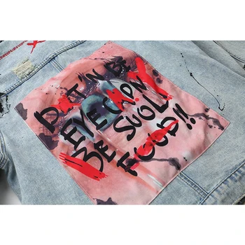 OHWNTOP Mens Grafiti Džinsinio audinio Švarkai Streetwear 2021 Hip-Hop Atsitiktinis Kratinys Kankina Prislėgta Punk Rock Džinsai, Paltai Outwear