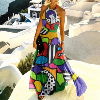 Suknelė Moterims 2021 Naujas Atvykti Pavasarį Apynasrio Kaklo, Rankovių Spausdinimo Mados Atsitiktinis Plisuotos Ilgą Atostogų Suknelės