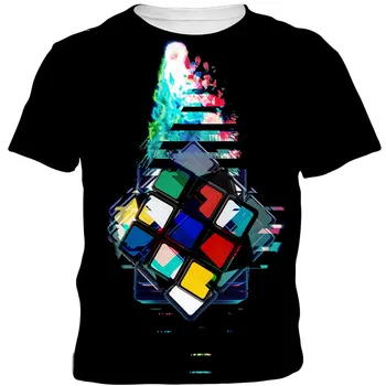 Vasaros 3D Rubiko Kubo marškinėlius Žaidimas Jaunimo Sporto Marškinėliai Atsitiktinis Marškinėliai Harajuku Stilius, Gatvės, Hip-Hop Sporto Drabužiai Laisvi Viršų