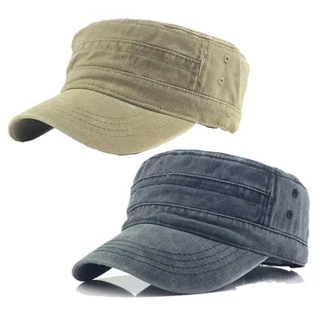 Vyrų, Moterų, Stilingas Karinės Kepurės Lauko Unisex Atsitiktinis Kareivis Džinsinio Skrybėlę Plauti Medvilnės Armijos Bžūp Flat Top Hat