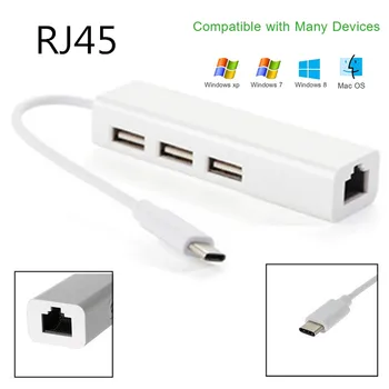 Įvairių Tipų Didelės Spartos USB Tipas-C Rj45 Laidinio Tinklo plokštė 3Ports OTG Centru, 