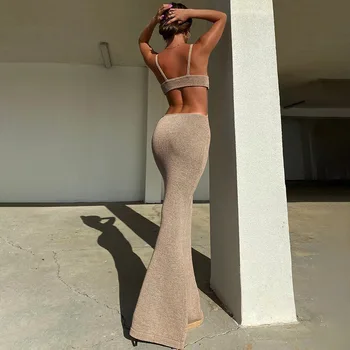 Atostogų Megzti Maxi Suknelės Moterims Vasaros 2021 Elegantiškas, Seksualus Šalies Iškirpti Backless Bodycon Suknelė