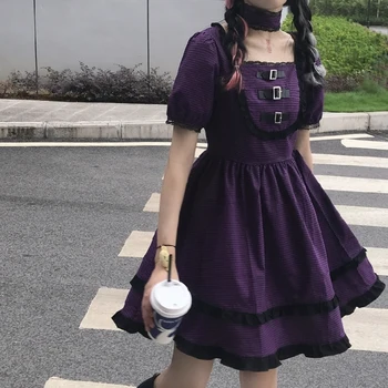 Gothic Lolita Dress Harajuku Vintage Stiliaus Raudonos Pledas Sluoksniuotos Rankovėmis Suknelė Kolegijos Retro Stiliaus Dizaino Prasme Cool Girl