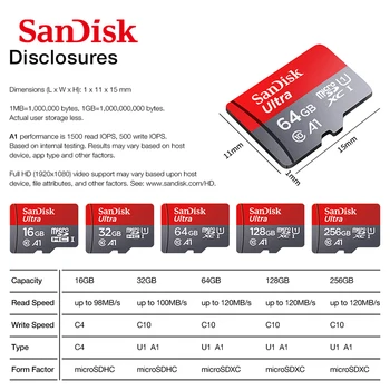 Originalios SanDisk Micro SD Kortelės Class10 TF Kortelė 16gb 32gb 64gb 128gb Max 120Mb/s atminties kortelė 256 gb už išmanųjį telefoną ir planšetinį kompiuterį