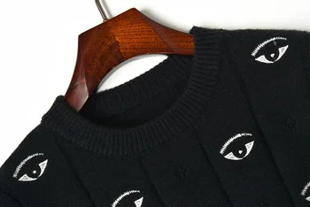 Prabangos Prekės ženklo Dizaineris Megzti Megztinis Moterims Tuščiaviduriai Iš Išsiuvinėti Akis Megzti Megztinis Juodas Megztinis