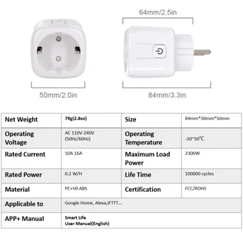 Tuya ES Smart Plug WIFI Adapteris Maitinimo Lizdas Stebėti Laikmatis Di Nuotolinio Valdymo Belaidžio Lizdo Alexa 