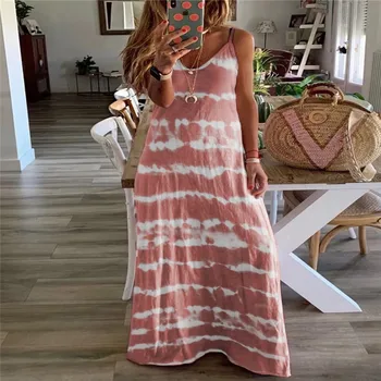 2020 Metų Vasaros Moterų Maxi Suknelė Boho Kaklaraištis Dažų Spausdinti Spageti Dirželis Rankovių Plius Dydis Saulė, Paplūdimio Suknelės Skraiste Moterų Vestidos