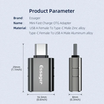 2021 NAUJAS Essager USB C Tipo OTG Adapteris, USB 3.0, USB, C, Vyrų Konverteris - KARŠTO