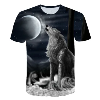 2021 Naujas Vasaros Mados T-shirt Vaikai Streetwear Apvalios Kaklo trumpomis Rankovėmis Tees Juokinga Gyvūnų Berniukų Drabužiai Atsitiktinis Wolf 3D Spausdinimo Viršūnės