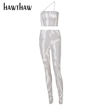 Hawthaw Moterų Mados Vasaros Slim Stebėjimo Vamzdžių Viršūnes Ilgas Kelnes Dviejų Dalių Rinkinys, Kombinezonas Apranga 2021 Moterų Drabužių Streetwear