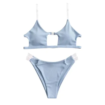Moterys, Aišku, Dirželiai Briaunoti Bikini Komplektas, Push-up Brazilijos maudymosi Kostiumėliai Paplūdimio maudymosi kostiumėlį, Seksualus Bikini Kietas Push Up Bikinis 2021 Karšto Pardavimo