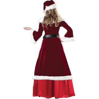 Moterų Ponia Claus Kostiumų Santa Claus Cosplay Kostiumų Kalėdų Dress Juosmens Diržas Skrybėlę 3Pcs Kostiumas Maskuotis Kamuolys Etape Kostiumas
