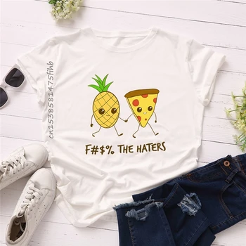 O-Kaklo Naują Pica Ananasų Print T Shirt Moterims, Minkštas Premium Trumpomis Rankovėmis Vasarą Plius Dydis Marškinėliai Topai Atsitiktinis Marškinėlius