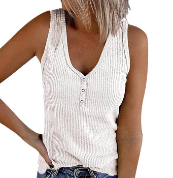Stilius Europos ir Amerikos Moterų Mygtuką Vest vientisos Spalvos V-kaklo, Rankovių marškinėliai Viršuje 2021 M. Vasarą Naujų Moterų Tees Balta LAISVAS