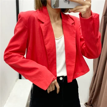 Tvirtą raudona mados ilgomis rankovėmis blazer office lady Elegantiškas plonas prašmatnus outwear švarkas moterims 2021 Dvigubo breasted švarkas mergaitei
